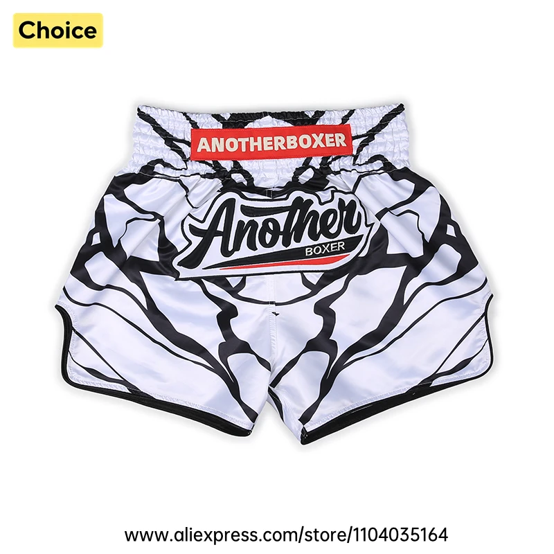 Black White Flame Muay Thai Shorts Men Women Youth Glossy Satin Loose Fight Shorts for Kickboxing Sparring Martial Arts Workout