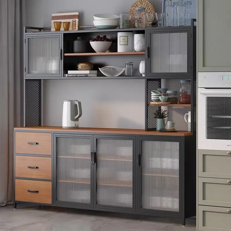 Office coffee machine, storage table integrated against the wall to store tea cabinet, home kitchen wrought iron dining