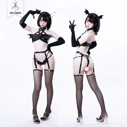 SENMHS Sexy Five-pointed star Lingerie Little Demon Bat Cosplay Costume PU Leather Bikini Girl Halloween Party Seductive Attire