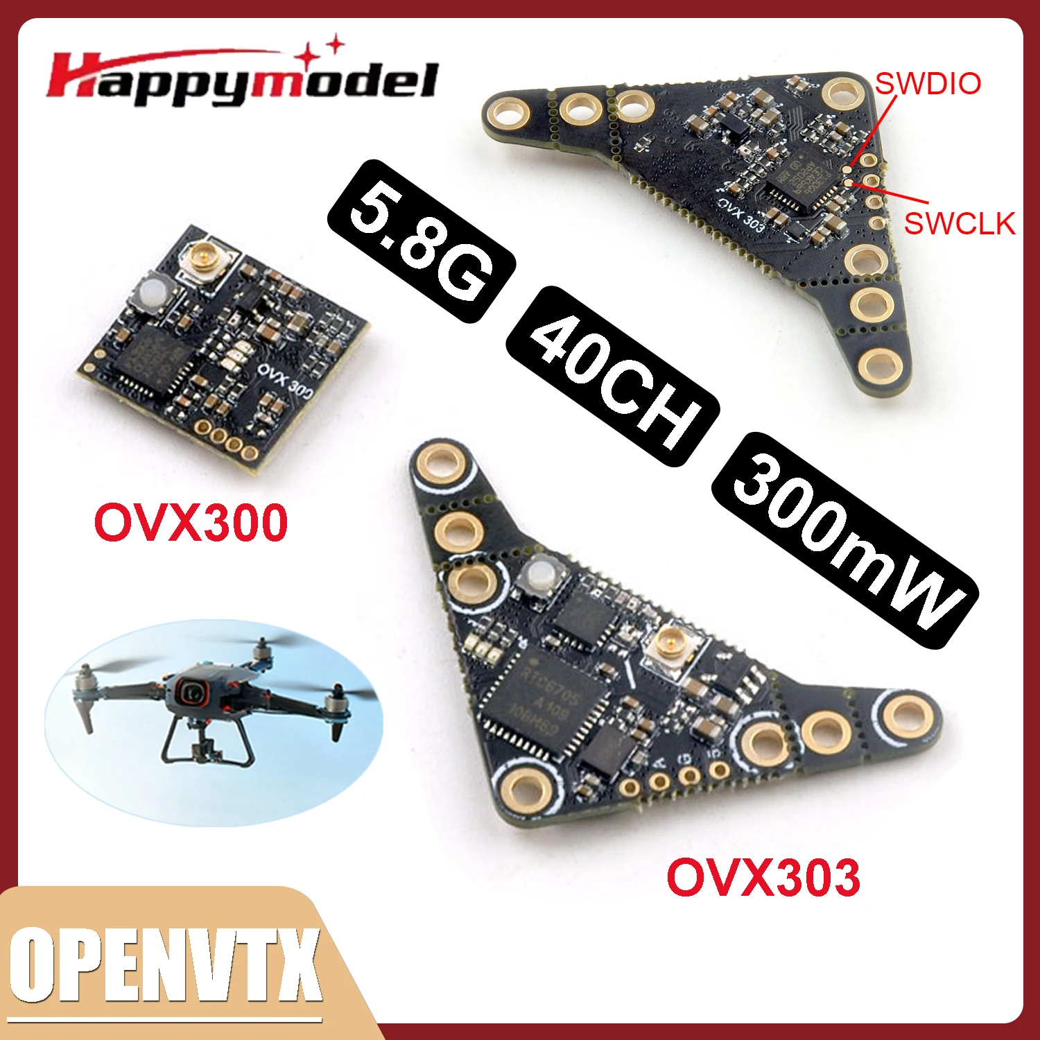HappyModel OpenVTX OVX303 OVX300 5.8G 40CH 300mW Adjustable Video Transmitter for RC FPV Drone Tinywhoop Nano Micro Long Range