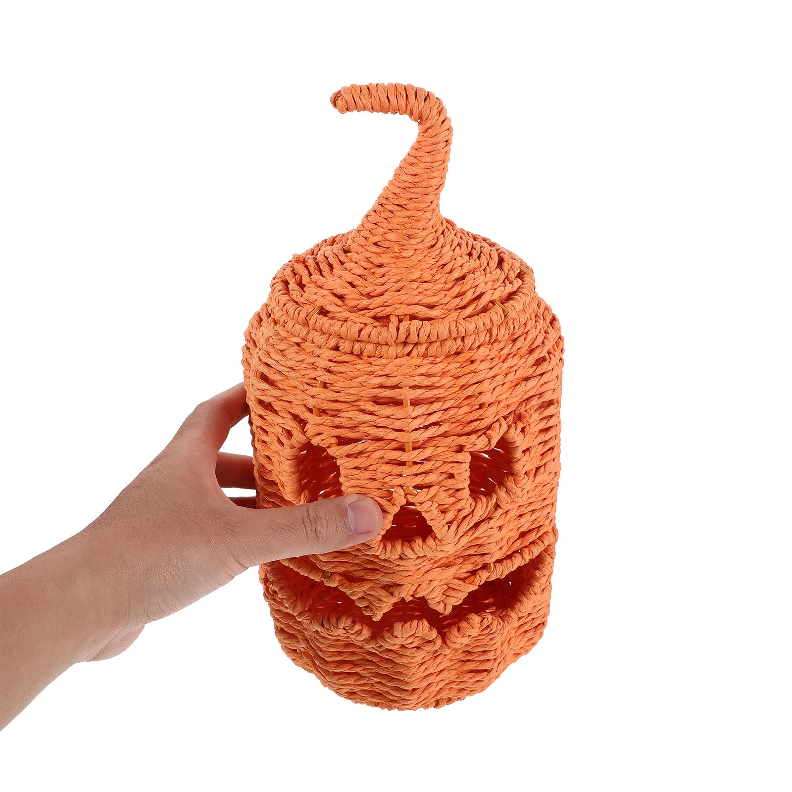 Woven Pumpkin Lampshade Cover Handcrafted Basket Weave Halloween Decor Tabletop Jack O Lantern Light Cover Rustic Pumpkin