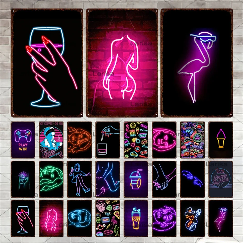 Vintage Game Neon Sign Metal Sign Plate Ice Cream Tin Sign Wall Decor for Home Bar Home Plaque Decoration Man Cave Poster