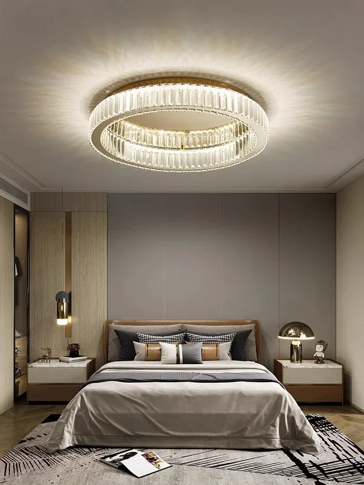 New Modern Simple Crystal Circle Lamp Ceiling Chandelier Living Room Bedroom Study Decorative Led Indoor Lighting