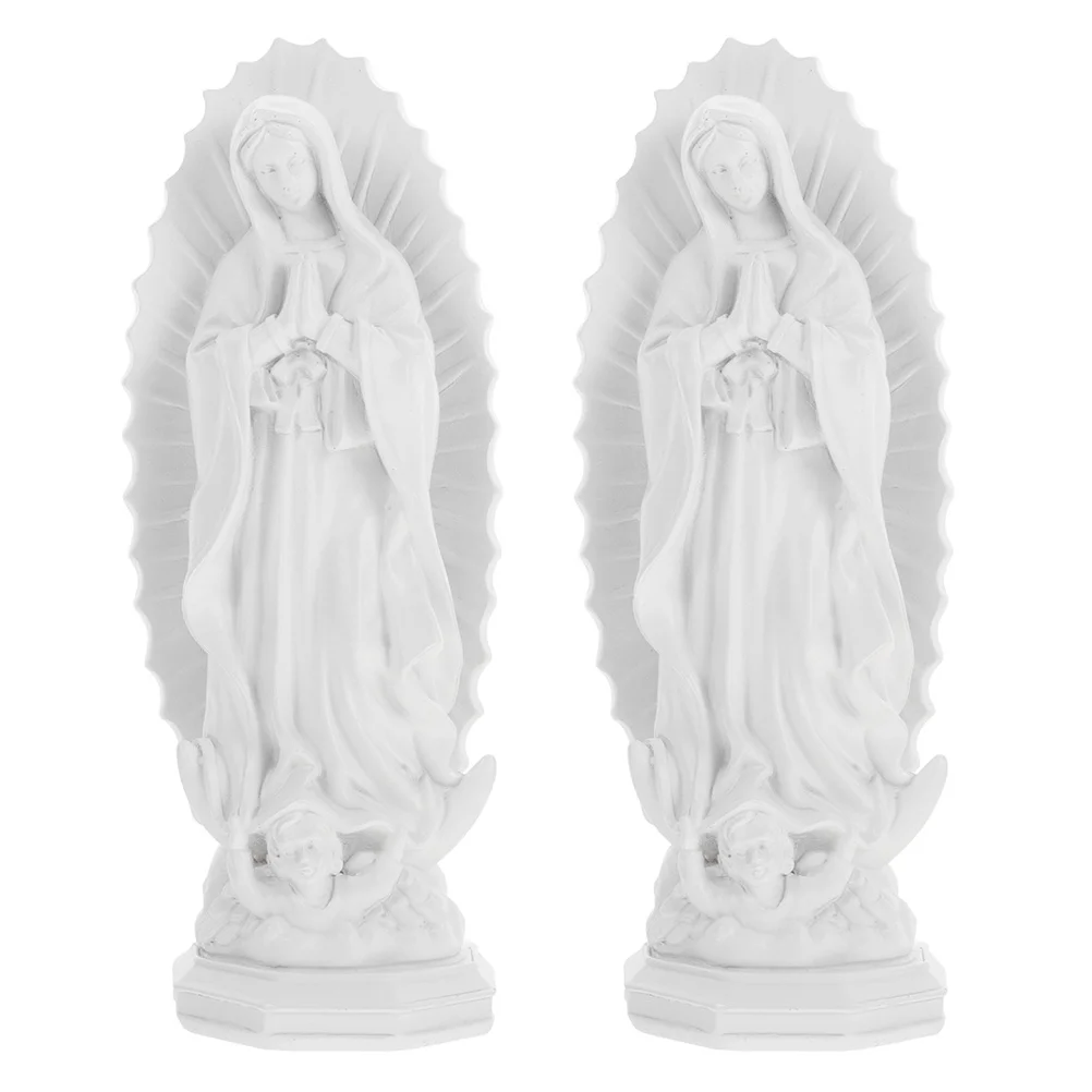 

2Pcs Virgin Mary Statue Resin Praying Mother of Jesus Sculpture Catholic Altar Home Entryway Table Decoration Religious Ornament