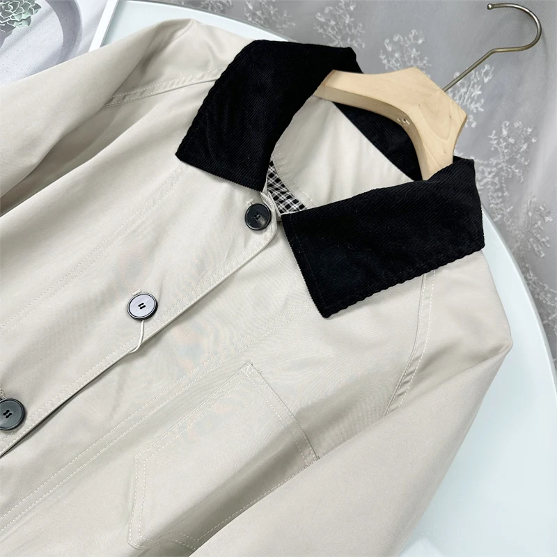 Loose Fit High Density Cotton Jacket Barn Style Windbreaker Women's Coat Long Sleeve mid Length Single Button Closure  C...