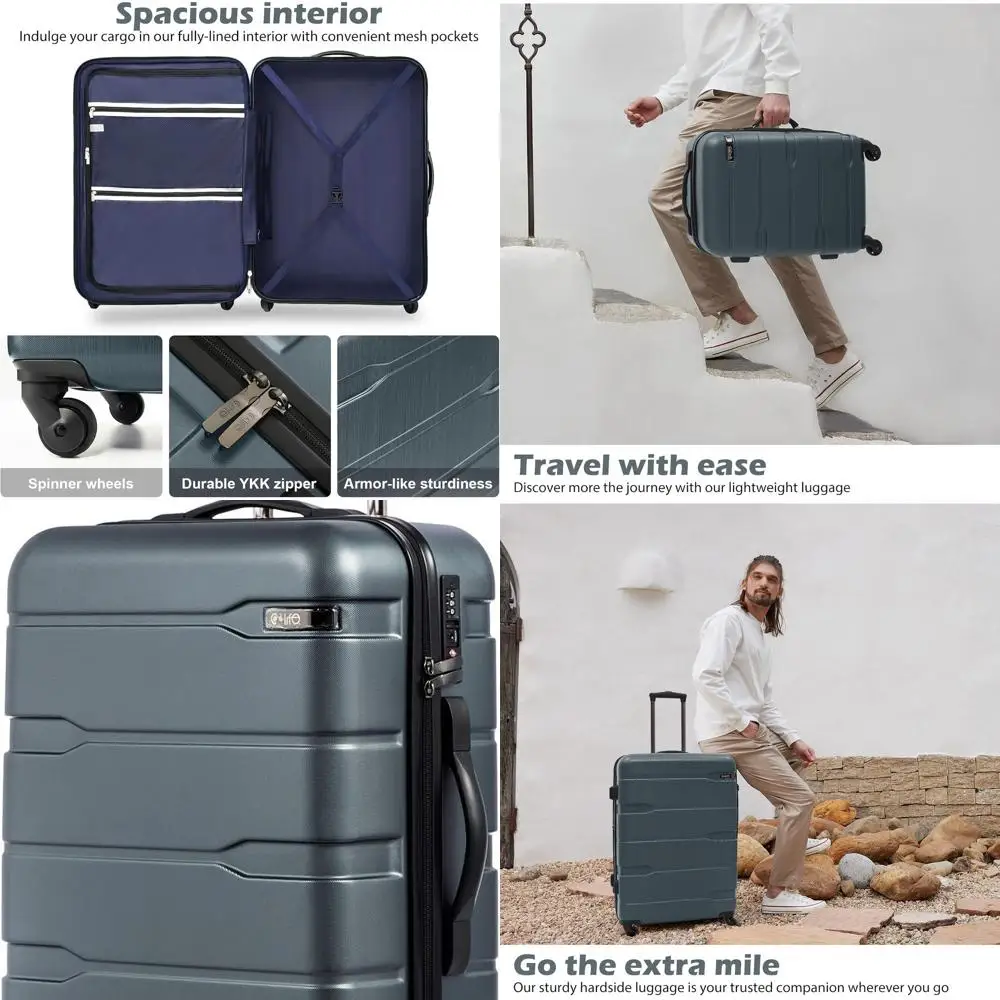 

Расширяемый твердый чемодан-спиннер с замком TSA, легкий ПК + АБС-пластик, 28, бирюзовый