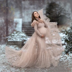 Vintage  Mermaid Maternity Dresses High Neck Long Sleeves Pregnant Gowns With Detachable Train Bathrobes for Photo Shoot