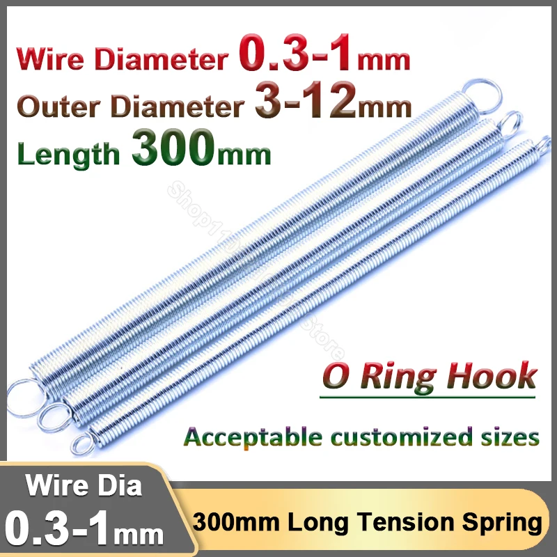 Length 300mm Galvanized Tension Spring Expanding Extending Spring Double Loop Stretching Spring O Ring Hook Wire Dia 0.3-1mm