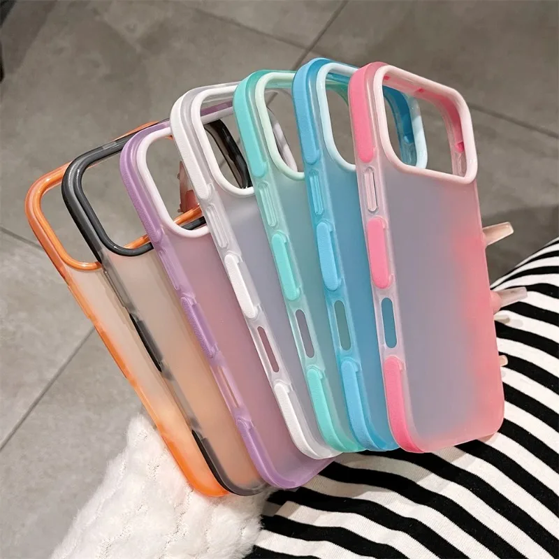 Dual Color Semi-transparent Frosted Phone Case For iPhone 17 Pro Max 16 15 14 13 Candy Color Shockproof Bumper Matte Back Cover