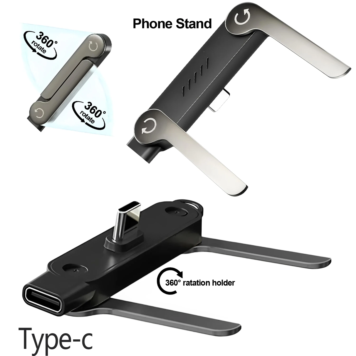 1/2/3PCS Type C Phone Charging Bracket Adapter 240W Fast Charging OTG Type-C Male to USB-C Female Converter With Foldable Holder