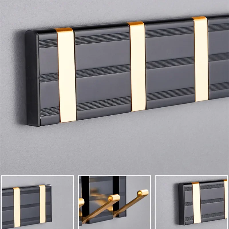 Hidden Clothes Hook Black/Silver Wall Mounted Space Aluminum Coat Hanger Hooks Bathroom Hardware Robe Hooks Drill Hole Row Hook