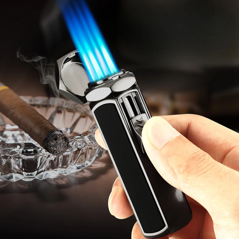 Turbo Four Blue Flame Torch Jet Butane Gas Lighter Metal Outdoor Windproof Multifunctional Cigar Lighter Accessories Men\'s Gift