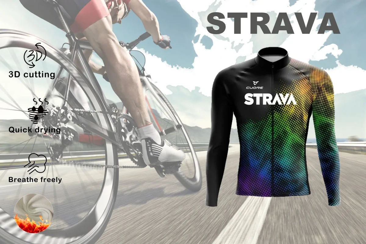 STRAVA Bike Men's Winter Long Sleeve Warm Cycling Jacket Sweatshirt Long Sleeve Mountain Road Bike Christmas Gift