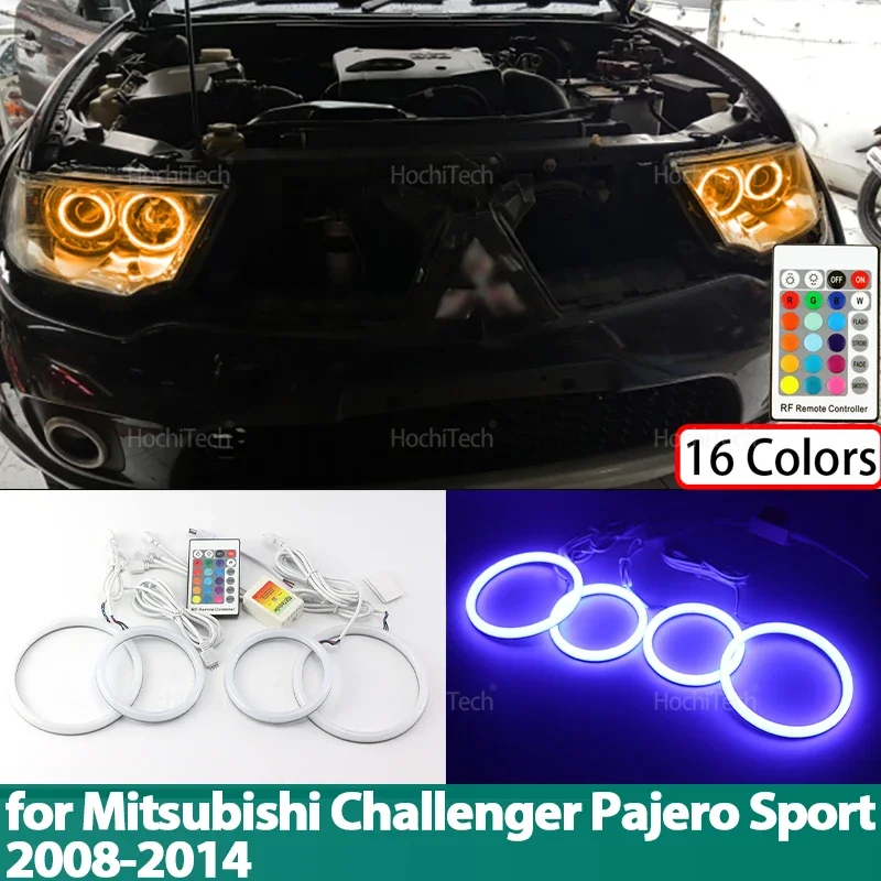 

Фара из хлопка, разноцветная RGB светодиодная «ангельские глазки» для Mitsubishi Challenger Pajero Sport 2008-2014, кольцевой глаз, радиочастотный пульт дистанционного управления