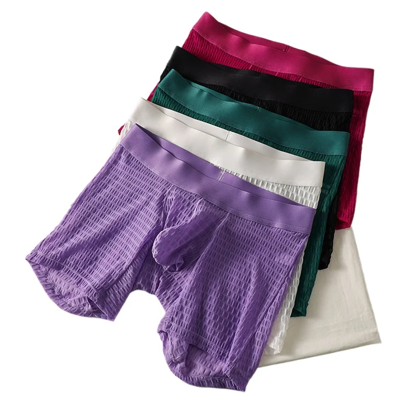 

Sheer Mesh Bulge Boxy Underwear for Men Sexy U Convex Pouch Boxer Brief Honeycomb Texture Trunks Sissy Erotic Comfort Daily Wear