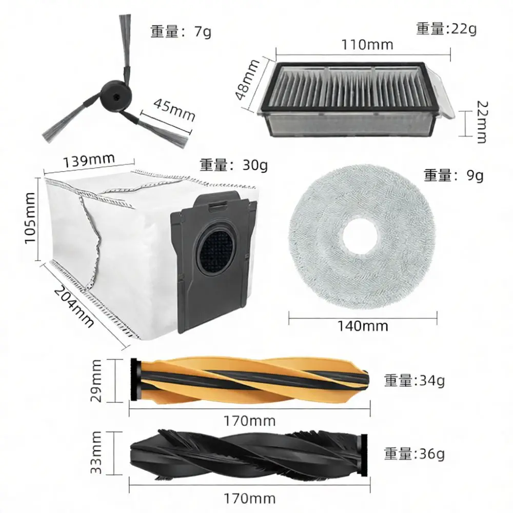 For For Mova P60 Vacuum Cleaner Parts Kit Main Roller Side Brush Filter Mop Cloth Dust Bag Cleaning Device Accessories