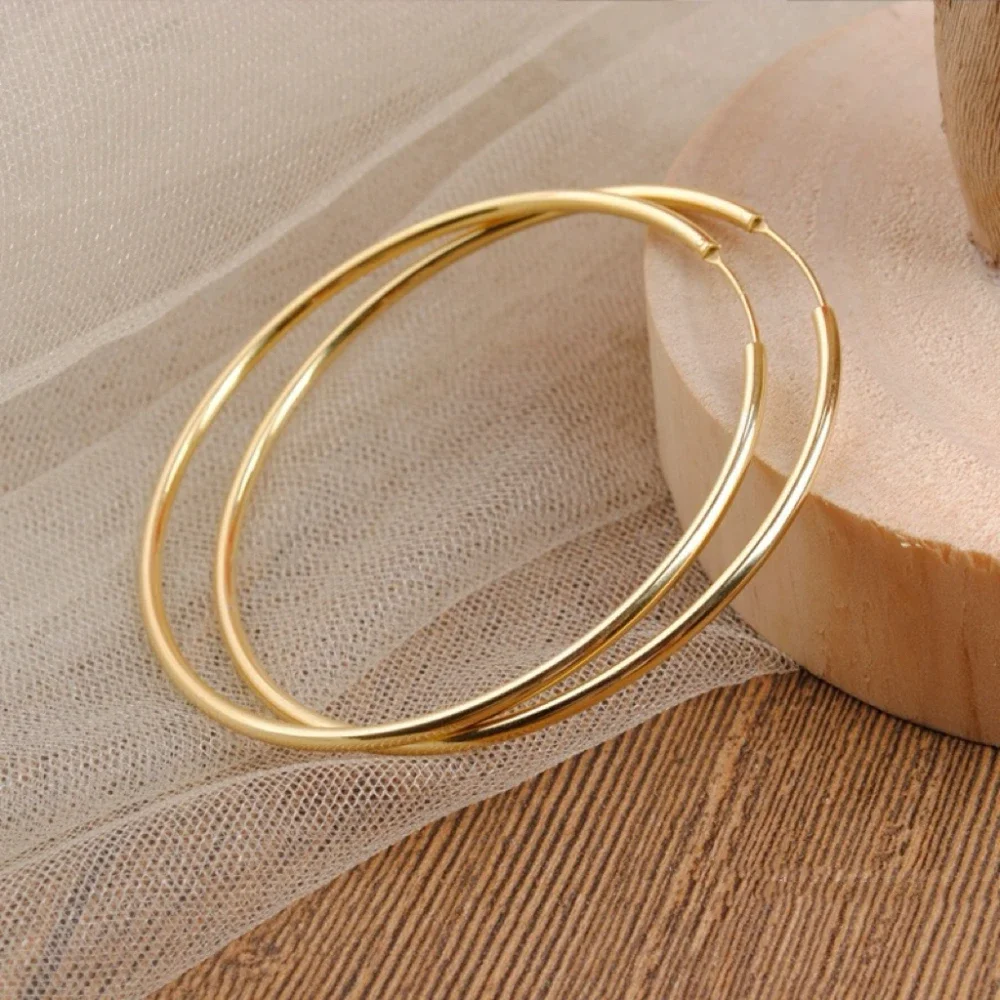 Roestvrij staal 12-70 mm minimalistische grote cirkel hoepel oorbellen voor vrouwen trendy gouden kleur metalen gladde ronde oorbel sieraden