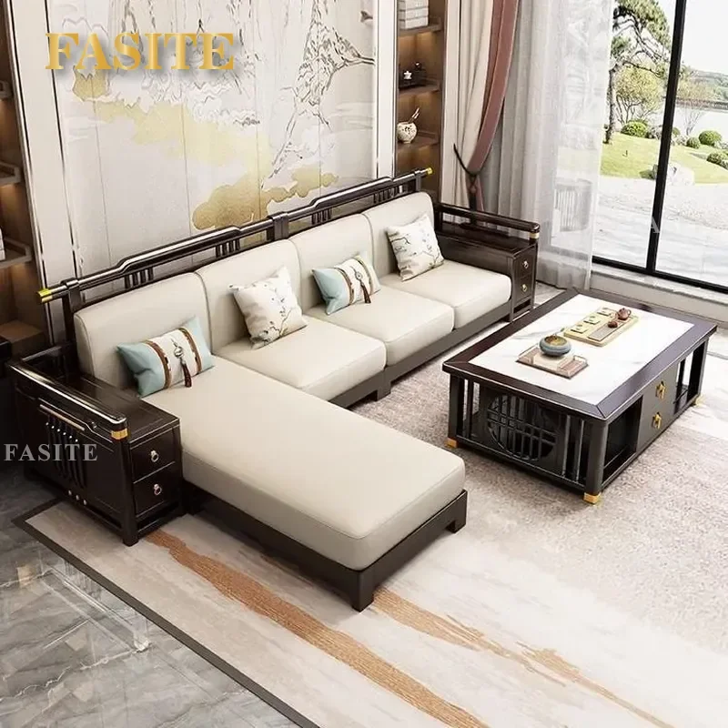 For New Chinese Style All Solid Wood Sofa Set Living Room Winter Summer Dual Use High End Storage Zen Furniture