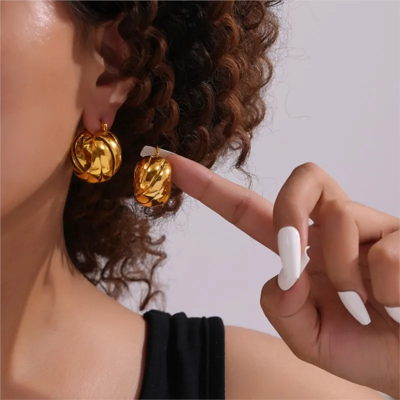 Vintage Multi Layer Hoop Earrings For Women Stainless Steel Gold Plated Waterproof Women\'s Dangle Earring Ladies Luxury Jewelry