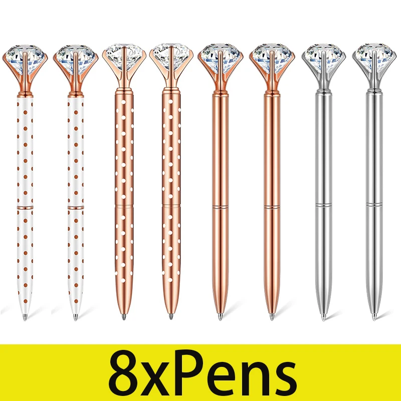 

8Pcs Rose Gold Ballpoint Pen Metal Crystal Diamond Pen Black Ink Smooth Writing Pens Gifts for School Office Desk Supplies