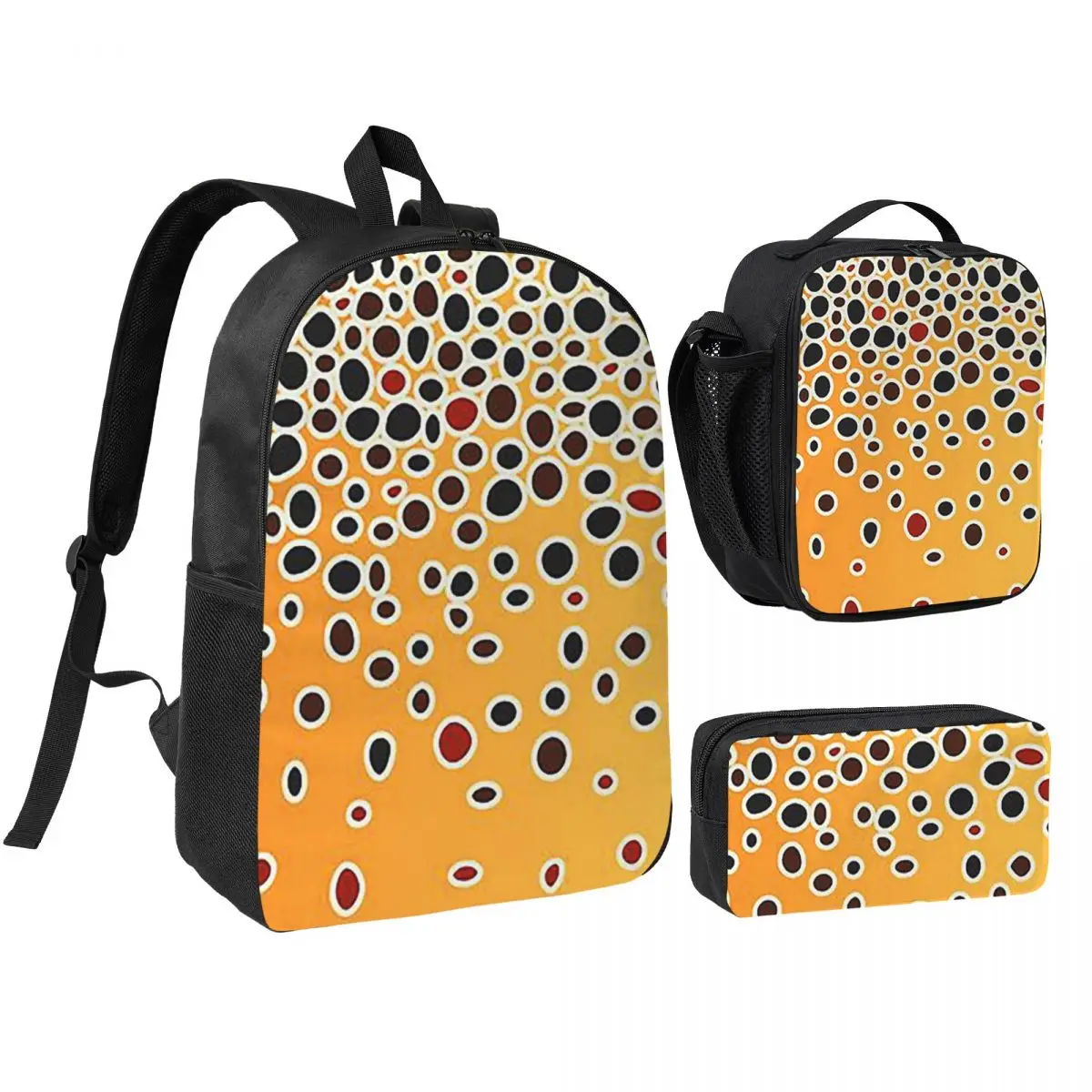 Brown Trout Skin Backpack Boys Girls BookBag School Bag Shoulder Bags 3ps Insulated Lunch Bag Pencil Case