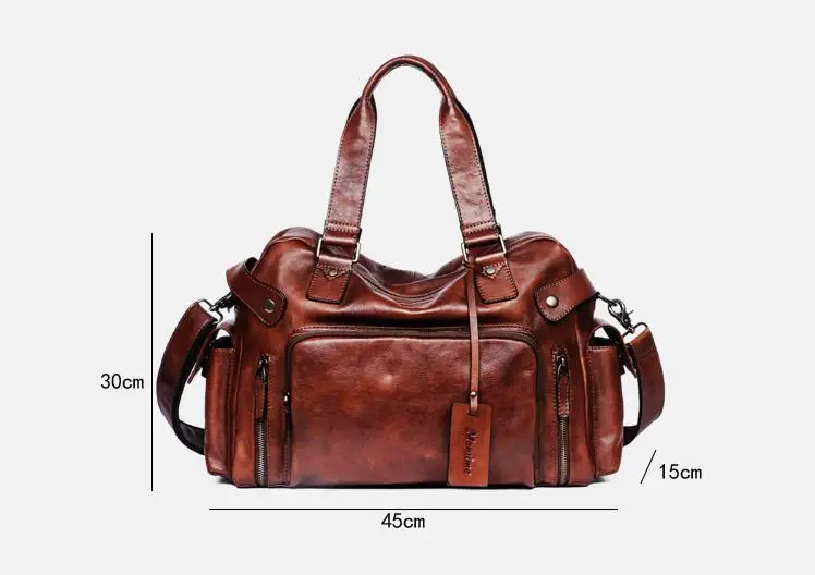 Retro Genuine Leather Men\'s Bag Casual Shoulder Crossbody Bag Handbag Travel Luggage Tote Bag Soft Gym Bags Large Capacity