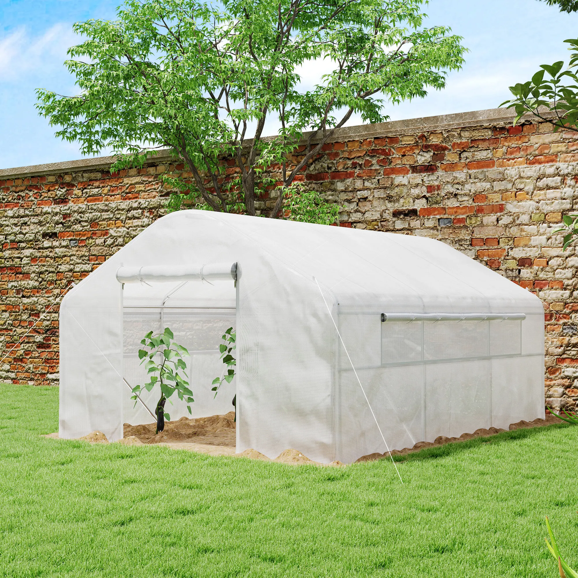 13  x 10  x 6.5  Tunnel Greenhouse Hoop House with Upgraded Galvanized Steel Frame and Large Windows, White