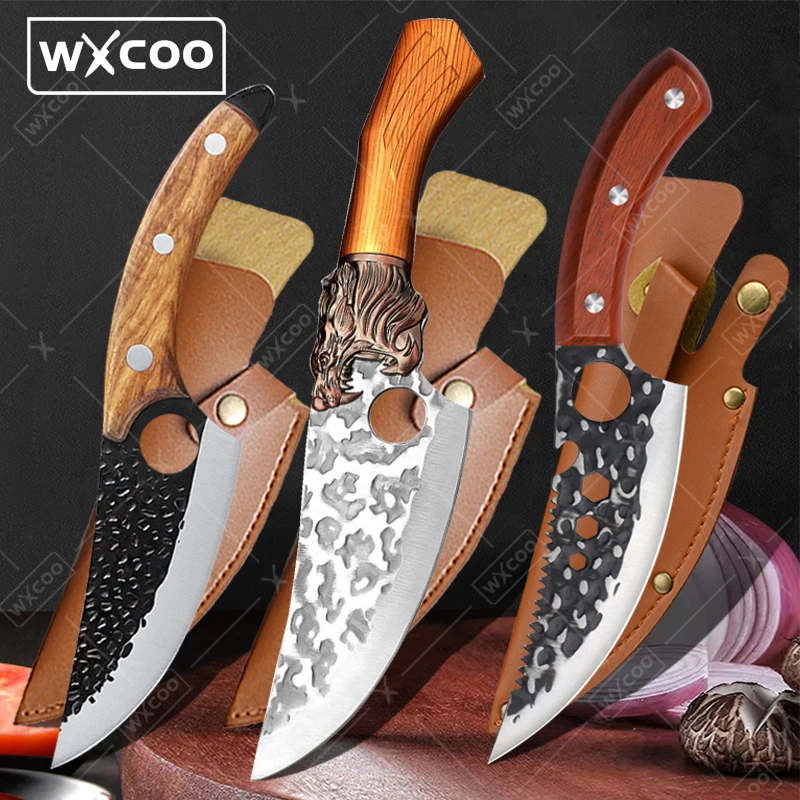 

WXCOO Wooden Handle Kitchen Knife Hammered Forged Boning Knife Sharp Kitchen Meat Cutting Chef's Butcher Knives Fish Slicer