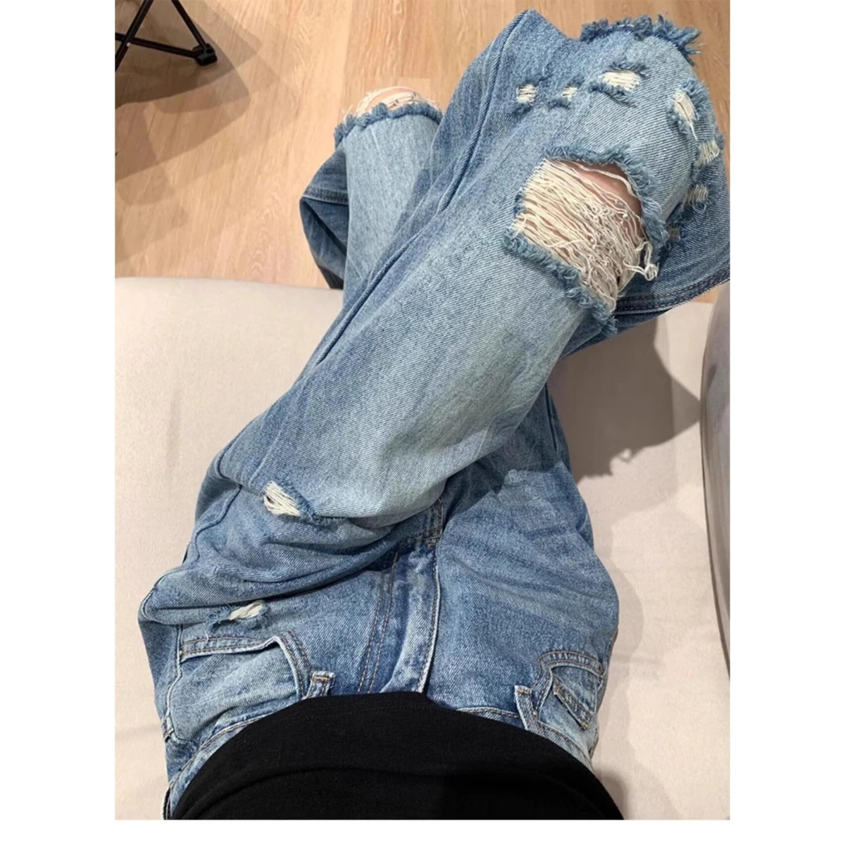 

Ретро-джинсы в американском стиле с эффектом потертости, женские, с высокой талией, свободные, прямые, из денима, с эффектом потертости, широкие джинсы с высокой талией