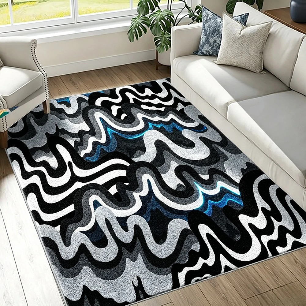 Abstract Wavy Swirl Pattern Area Rug Retro Psychedelic Colorful Gradient Modern Living Room Bedroom Floor Carpet Mat Home Decor