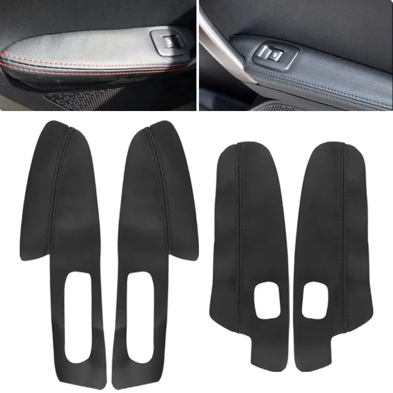 4PCS Black Soft Leather Door Armrest Panel Cover for Peugeot 2008, Car Interior Trim Skin Sticker with Tools