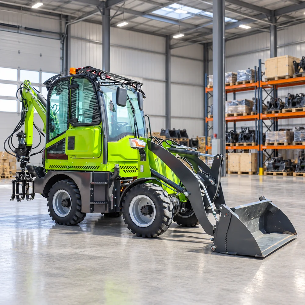 NICOSAIL 4WD Backhoe Loader Excavator 1600mm Bucket 1000kg Load Capacity Compact Construction Loader for Material Handling