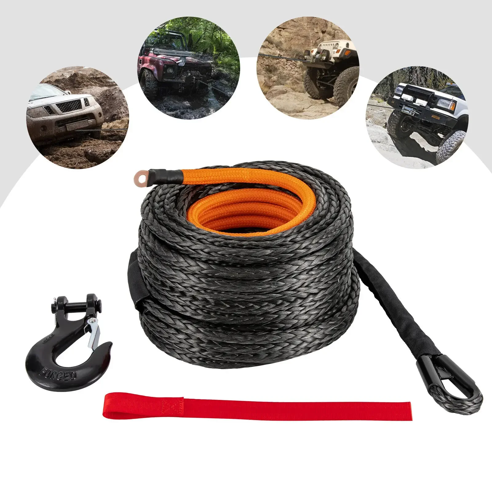 with Hook – 1/2x92ft Tow Cable for Car and ATV Recovery 31,500LBS Synthetic Winch Rope