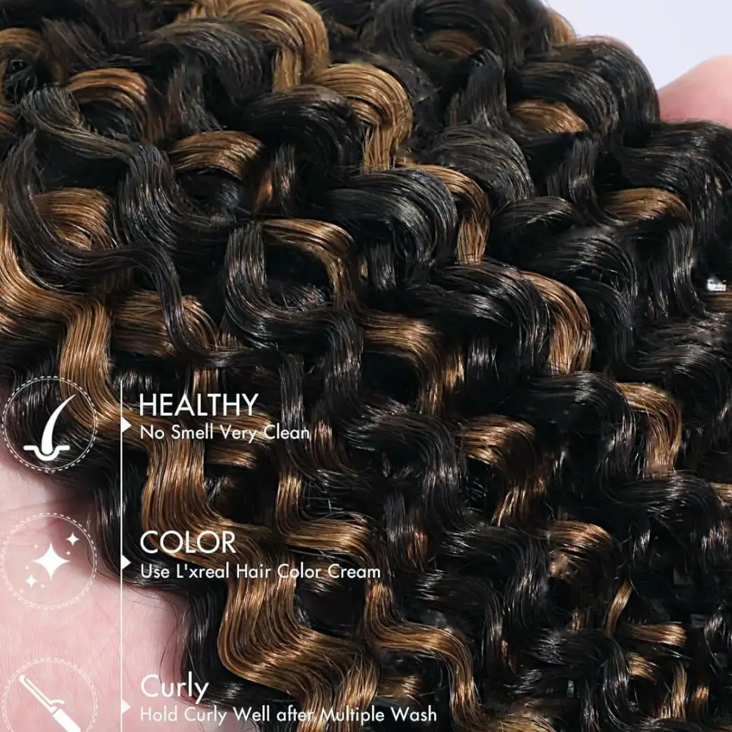 السائبة الشعر البشري للتضفير P1b/30 تسليط الضوء على موجة عميقة مجعد Knotless بوهو الضفائر الأسود أوبورن وصلات شعر بشري QBeauty