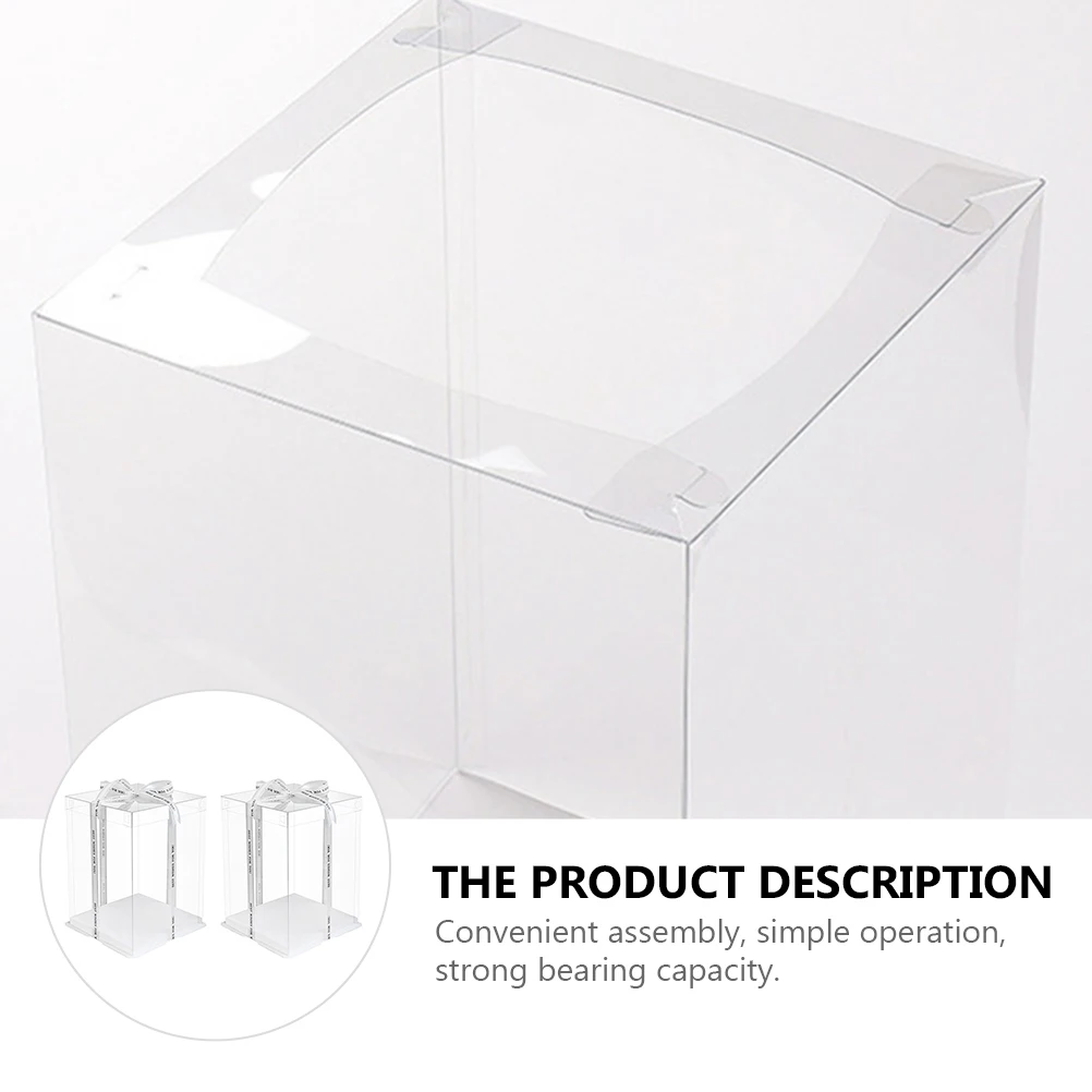 

2pcs Cake Box Clear Food Grade White Card Packaging Boxes for Birthday Party Favor Gifts with High Transparency