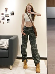 Petite girls Cargo Pants Women Y2K Street wear Low Rise Jeans Retro Wide Leg Trousers Denim Straight Trousers Harajuku