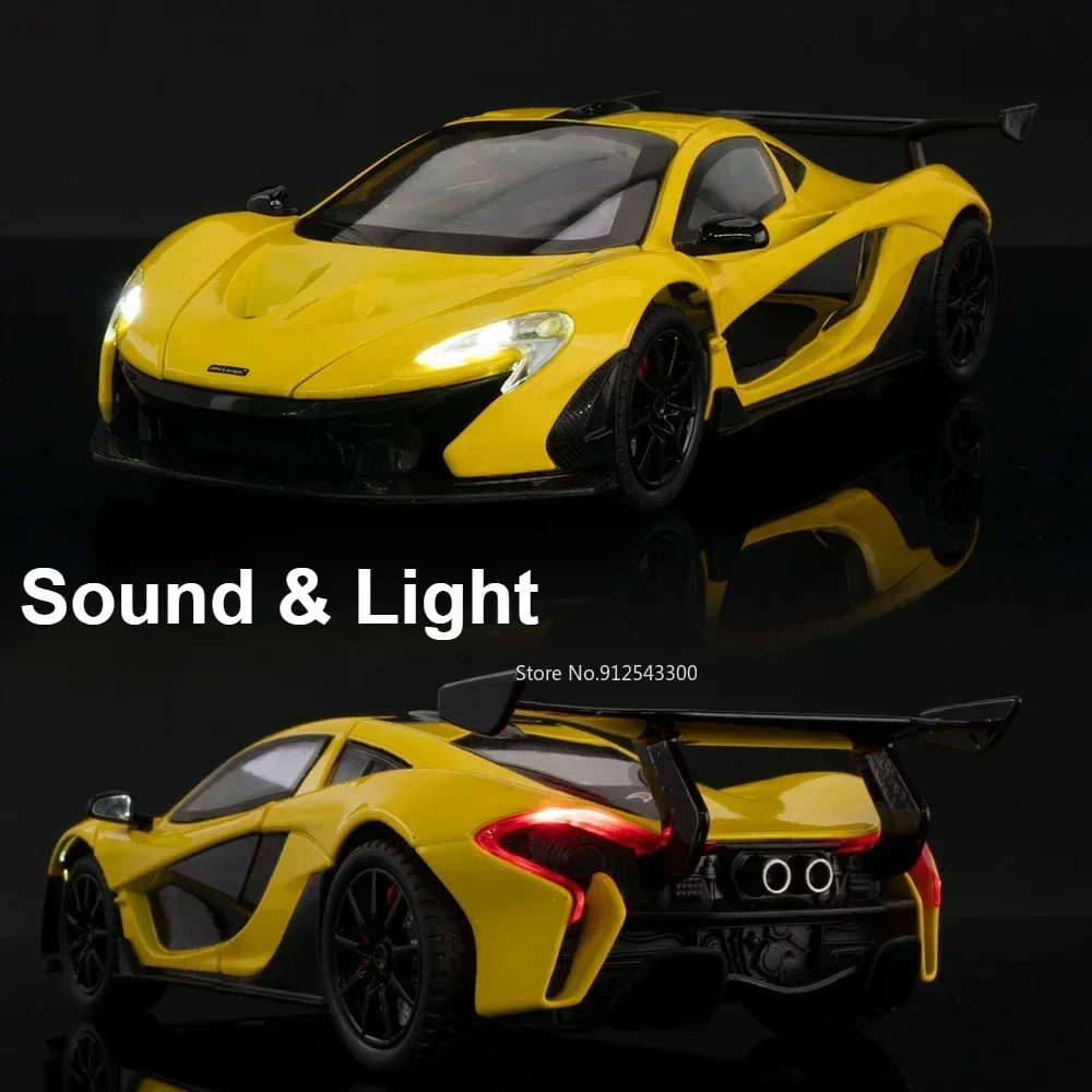 1:24 P1 Model Sports Car Toy Alloy Diecast Light Music Pull Back Supercar Metal Body Miniature Vehicles Models Kids Adult Gifts
