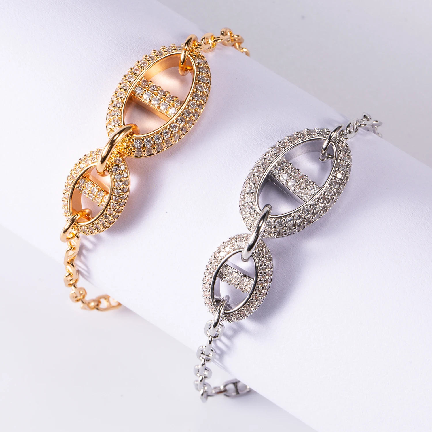 Women Geometric Rectangular Color Panel Link Bracelet Multi‑Segment Chain Statement Bracelet Fashion Jewelry For Banquet Form