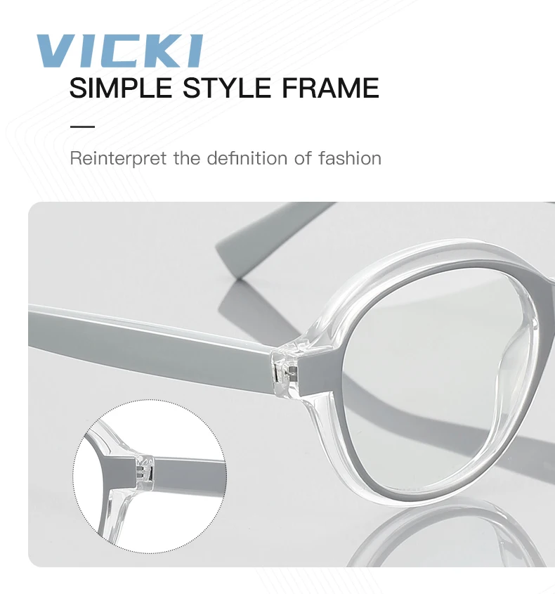 VICKI New Simple Design Geometric Round Frame Progressive Anti-Blue Light Glasses Customizable Prescription Photochromic Eyewear