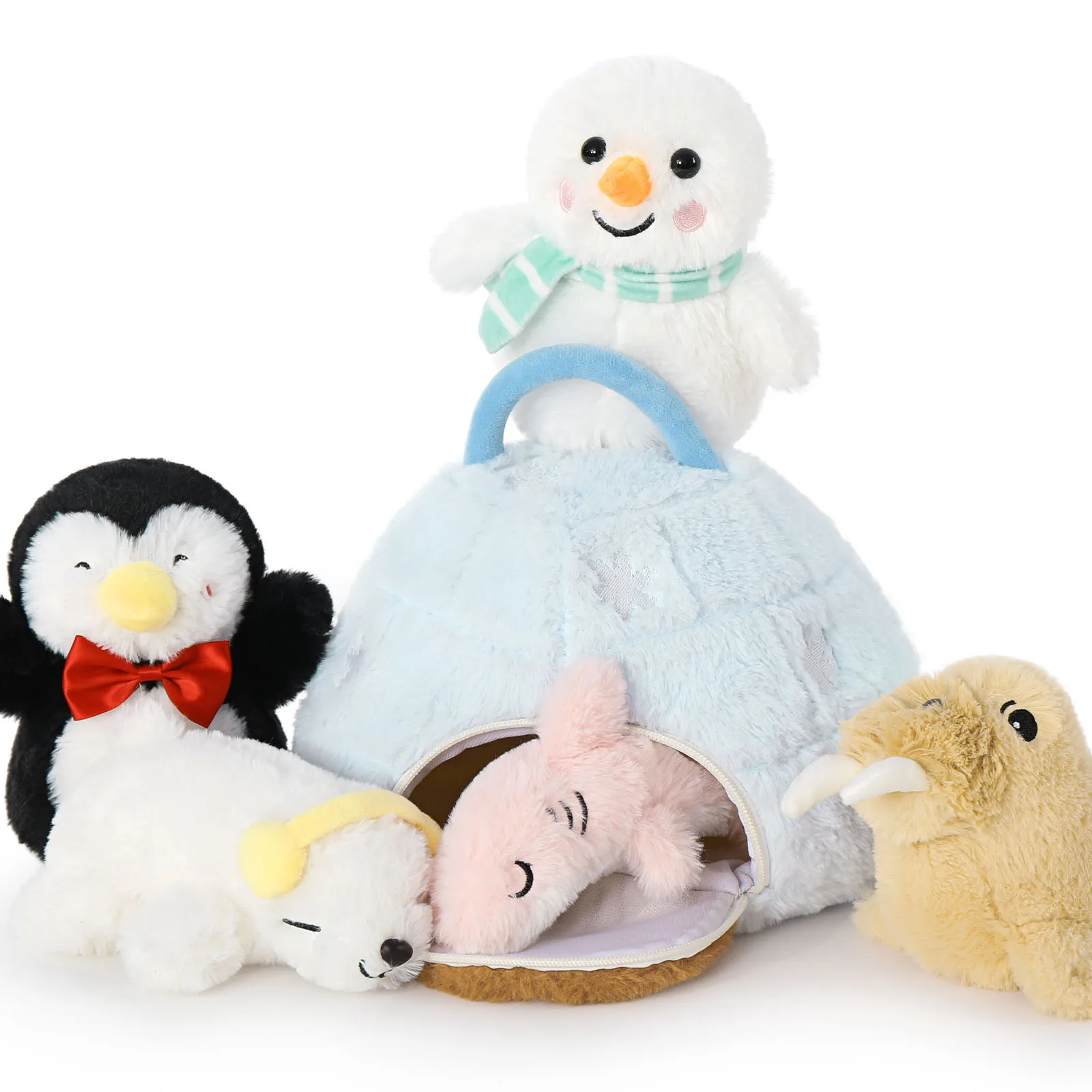 

MaoGoLan, 6 шт., набор фаршированных животных в стиле арктического океана со светящимся черничным домиком - фаршированный пингвин/Полярный медведь/Морской лев/Сук/Снеговик P