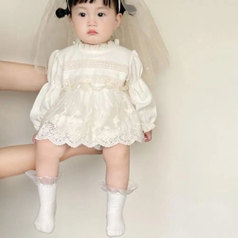 

Cute Lace Ruffle Baby Jumper Dress Fluffly Bodysuit Toddle Jumpsuit Cotton Infant Romper Newborn Shorts Climb Suit Baby