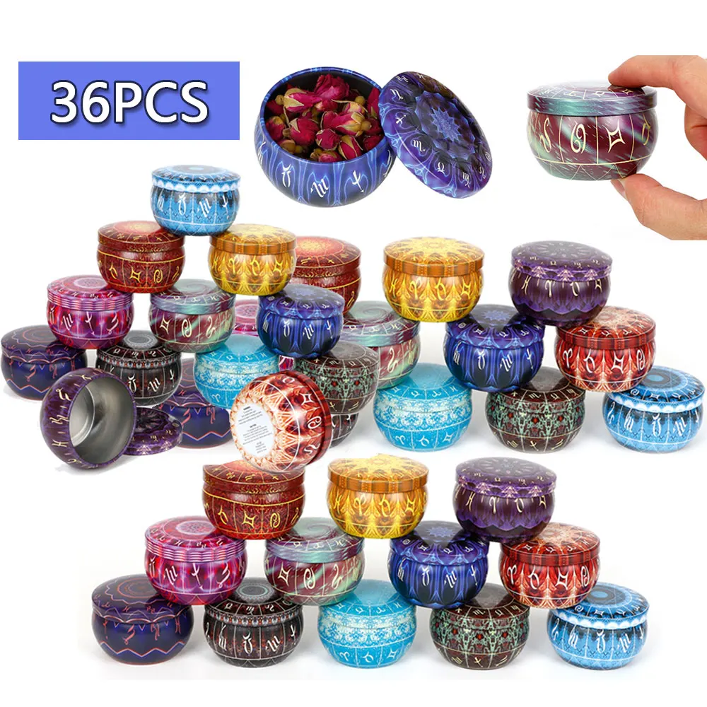 36PCS Candy Jars DIY Candle Tin Cans Making kit Holder Storage Case for Dry Storage Spices Festive Party Supplies and Sweets