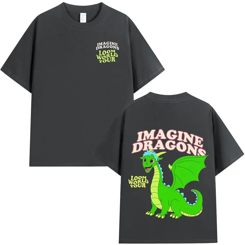 Imagine Dragons Loom World Tour 2024 T Shirt Rock Band Cartoon Dragon T-shirts Men Women High Quality Cotton Short Sleeve Tshirt