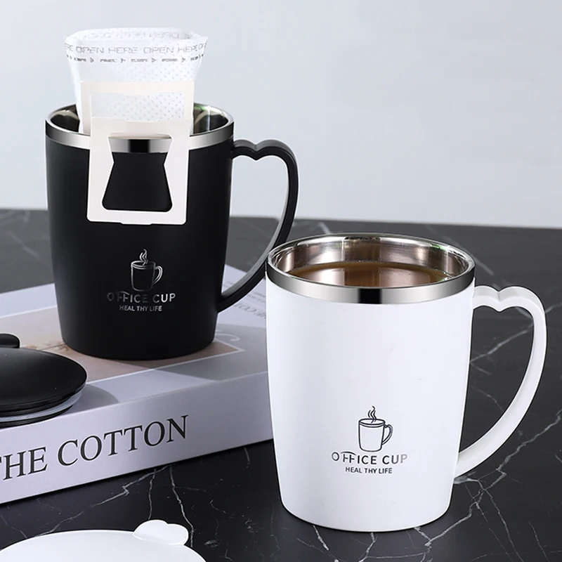 Portable with lid and anti drop 304 stainless steel double-layer coffee cup with handle leak proof vacuum insulation cup 350ml