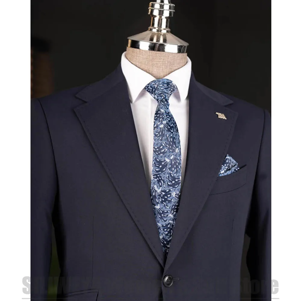 Men Single Breasted Slim Fit Two Piece Suit Notch Lapel Formal Business Office Wedding Groom Party Male Daily Wear Outfit