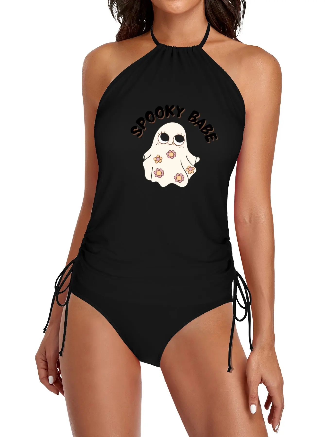 

Spooky Babe Cute Retro Halloween Ghost Girl Aesthetic Typography Design Split Swimsuit Set Swimsuits