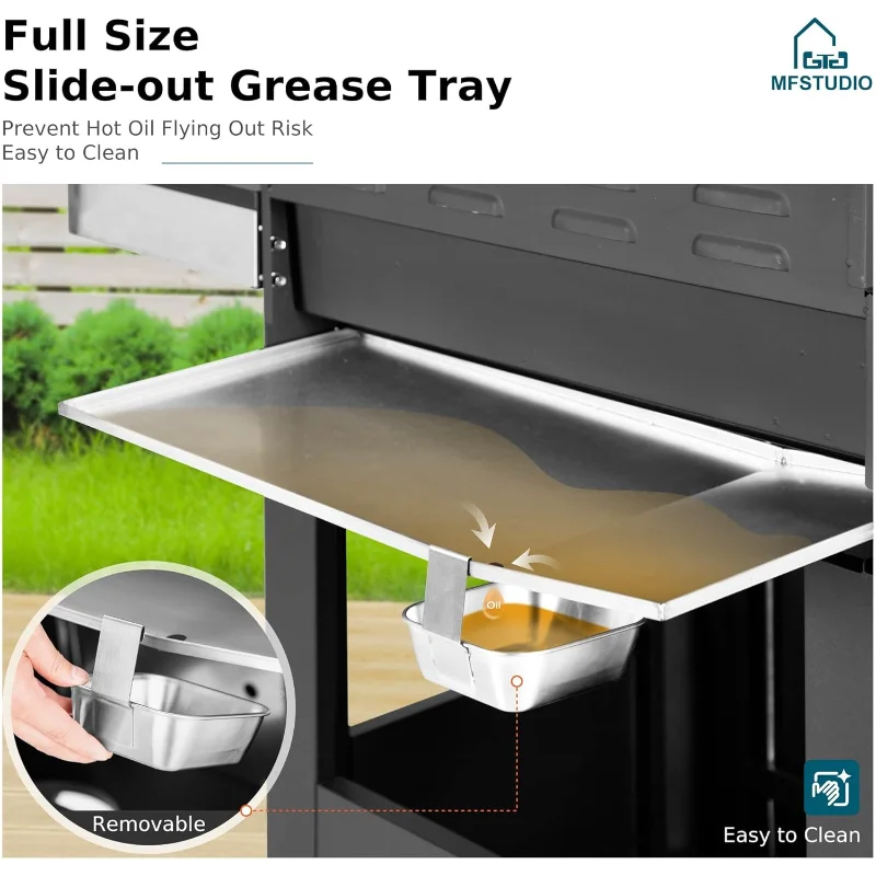 MFSTUDIO 6-Burner Propane Gas Grill, Stainless Steel BBQ Grill with Side Burner and Porcelain-Enameled Cast Iron Grates