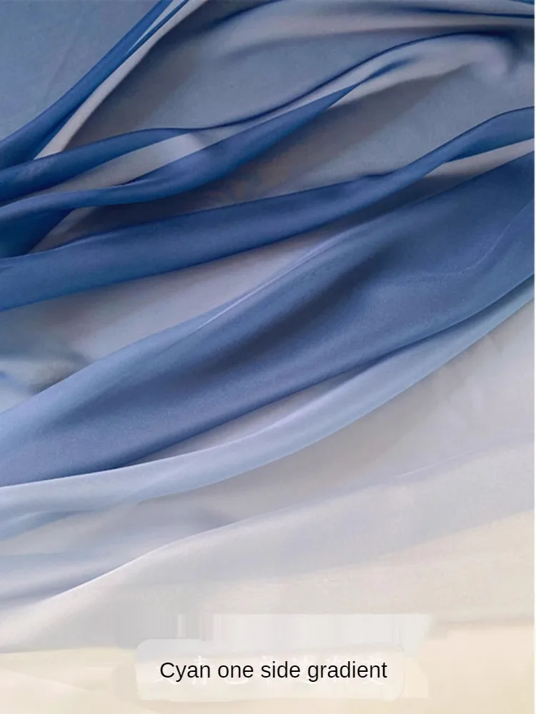 30D Gradient Chiffon Fabric By The Meter for Dress Skirts Clothes Wedding Diy Sewing Needlework Cloth Thin Transparent Soft Blue