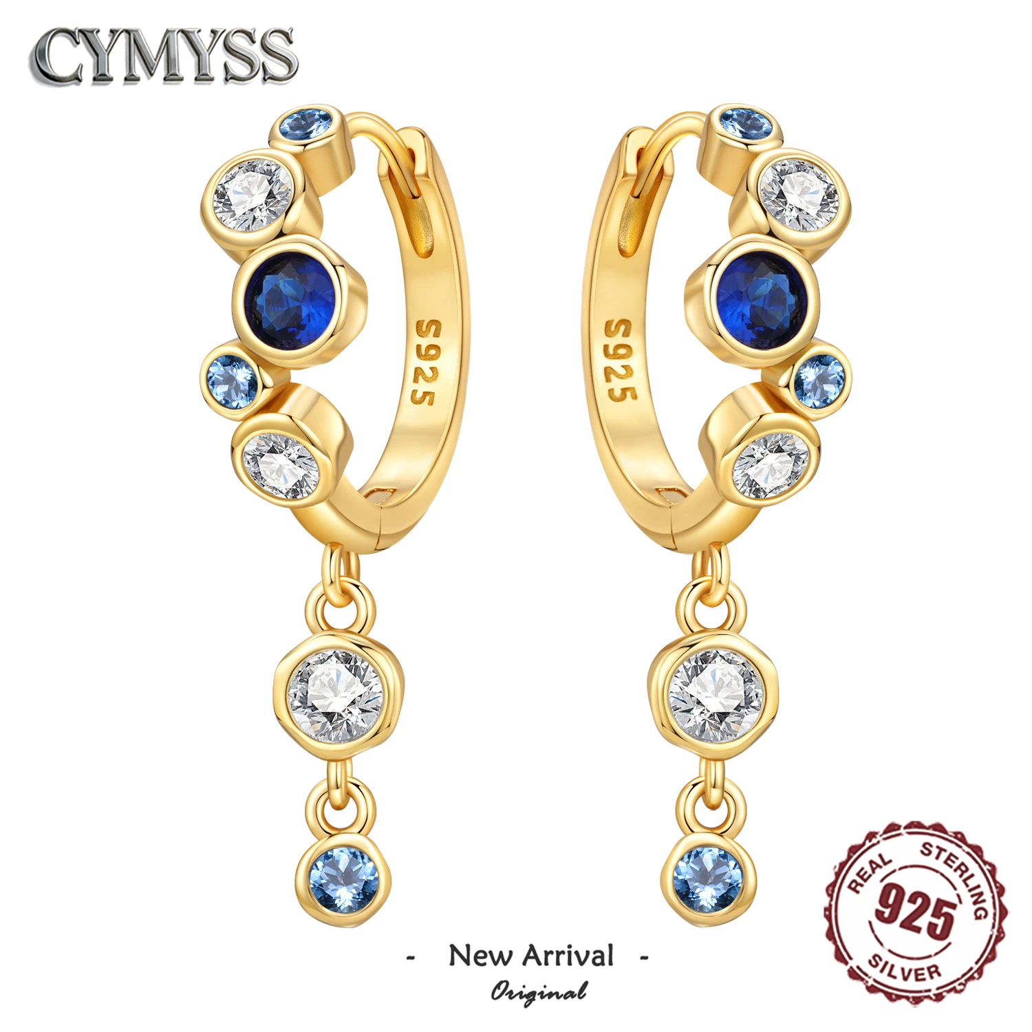 

925 Sterling Silver Gradient 18K Gold Blue Zircon Bubble Earrings for Women Trendy Jewelry Perfect Original Birthday Party Gift