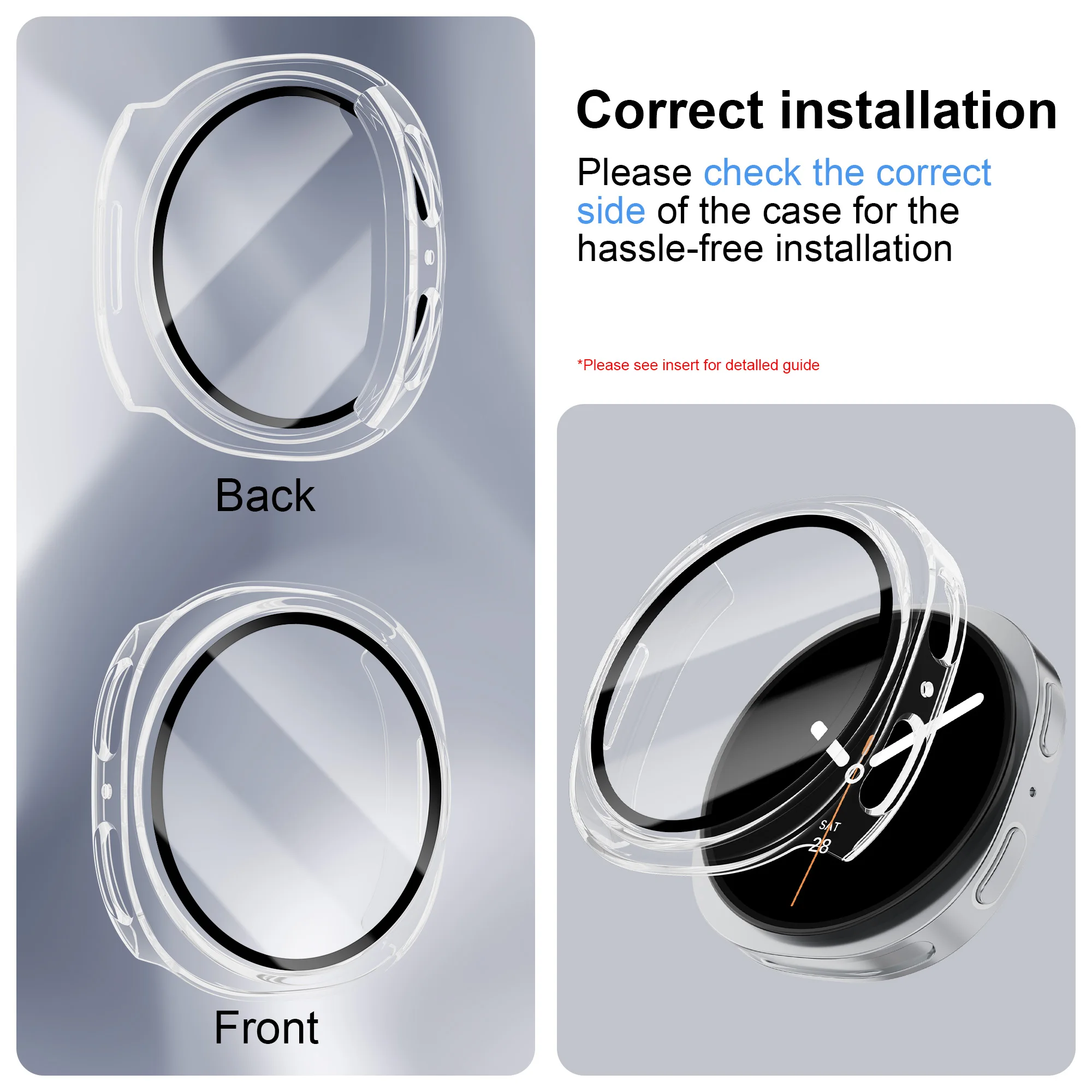 Tempered Glass+PC Case For Samsung Galaxy Watch 8 40mm Accessories Half shell Bumper Screen Protector Galaxy Watch 8 44mm Cover